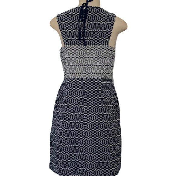 LOFT Ann Taylor Petite Navy White Striped Geometric Colour Block Midi Dress - Picture 2 of 6